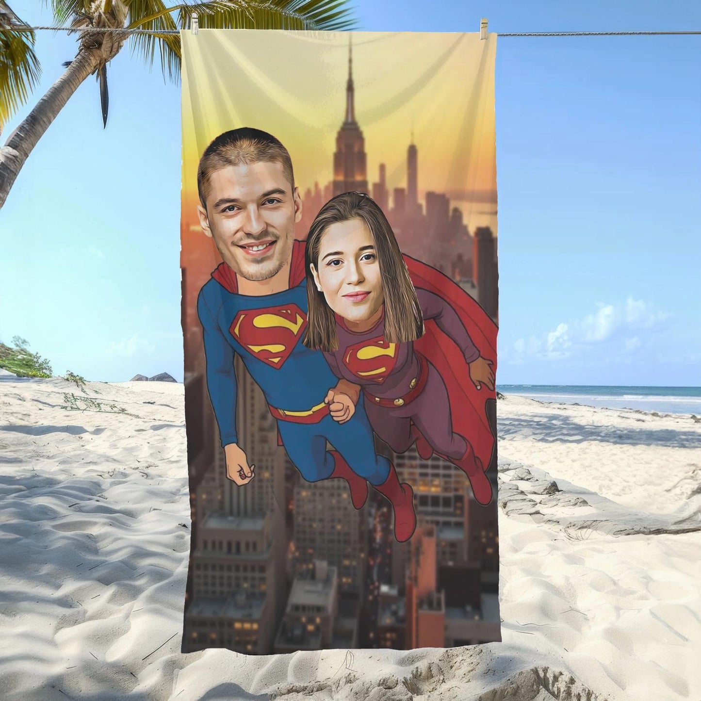Kişiye Özel Fotoğraflı Çiftli Superman Plaj ve Spor Havlusu