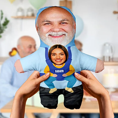 Babalar Gününe Özel Baba Ve Çocuk Tasarımlı Kişiye Özel Fotoğraflı Peluş-25cm-