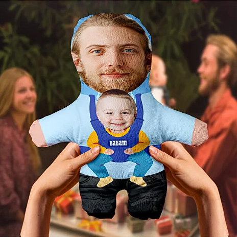 Babalar Gününe Özel Baba Ve Çocuk Tasarımlı Kişiye Özel Fotoğraflı Peluş-25cm-