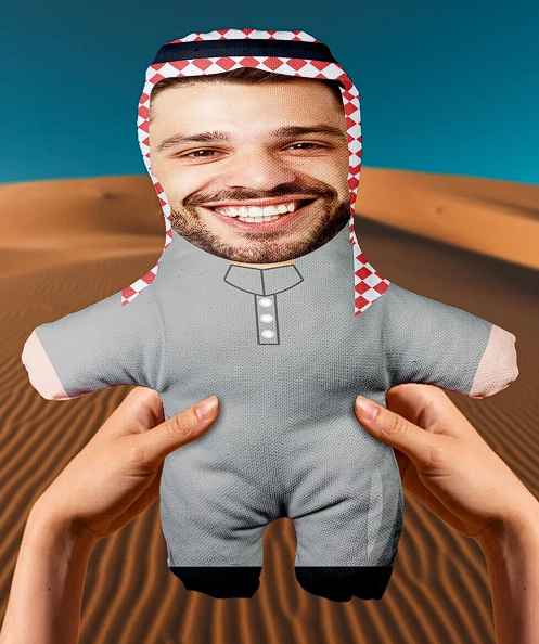 Kişiye Özel Fotoğraflı Arap Şeyhi Peluş Oyuncak -25cm- Esprili Komik Hediye