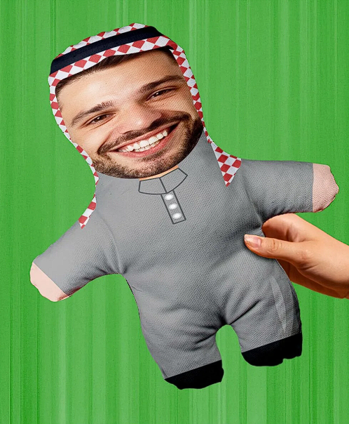 Kişiye Özel Fotoğraflı Arap Şeyhi Peluş Oyuncak -25cm- Esprili Komik Hediye