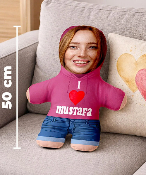 Minik Sevgilim Peluş Oyuncak Kişiye Özel Fotoğraflı Sevgiliye Hediye-50cm-Kadın