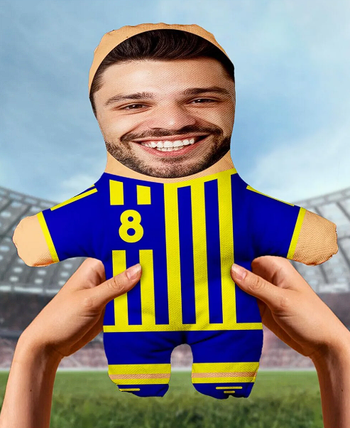 Kişiye Özel Fotoğraflı Sarı Lacivert Taraftar Peluş Oyuncak -25cm-