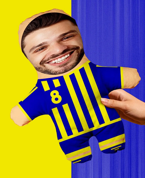 Kişiye Özel Fotoğraflı Sarı Lacivert Taraftar Peluş Oyuncak -25cm-