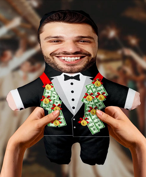 Evlilik Yıldönümü Hediyesi Kişiye Özel Fotoğraflı Damat Bey Peluş Oyuncak-25cm-