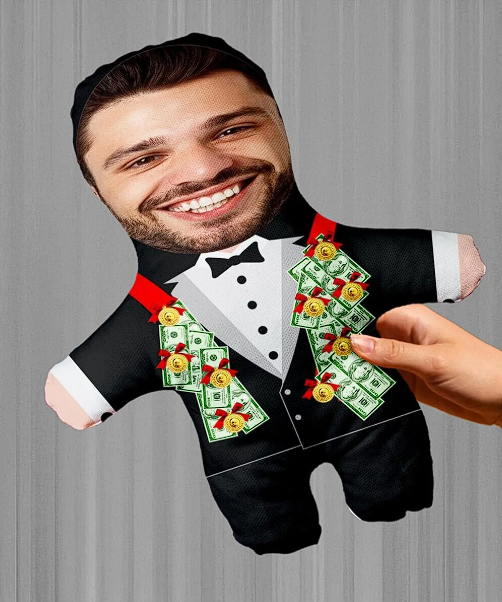 Evlilik Yıldönümü Hediyesi Kişiye Özel Fotoğraflı Damat Bey Peluş Oyuncak-25cm-