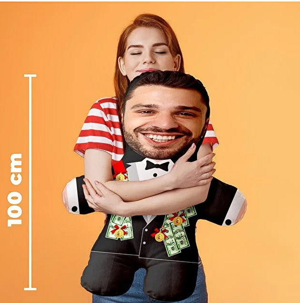Evlilik Yıl Dönümü Hediyesi Özel Fotoğraflı Damat Bey Peluş Bebek -100cm-