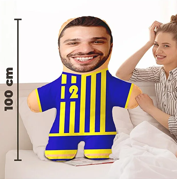 Kişiye Özel Fotoğraflı Sarı Lacivert Şampiyon Taraftar Peluş Bebek -100cm-