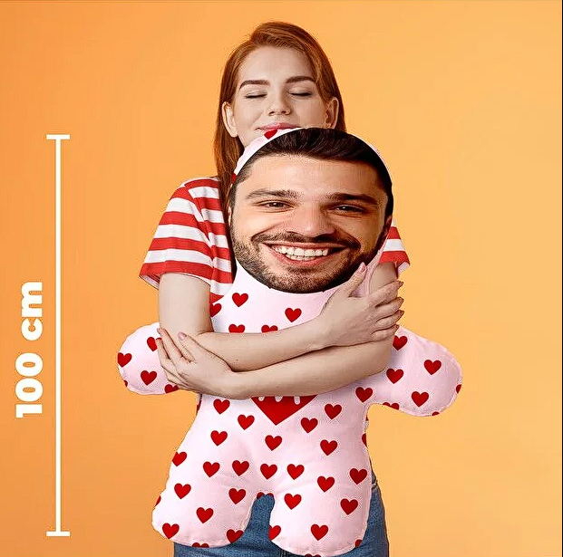 Kişiye Özel Fotoğraflı Sevgiliye Hediye Peluş Oyuncak -100cm-