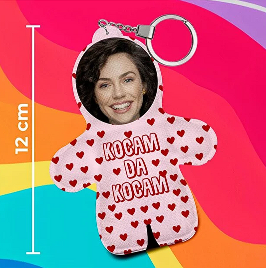 Kocam Da Kocam Kişiye Özel Fotoğraflı Peluş Anahtarlık-12cm-