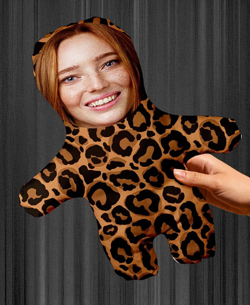 Leopar Desenli Kişiye Özel Fotoğraflı Peluş Oyuncak -25cm-